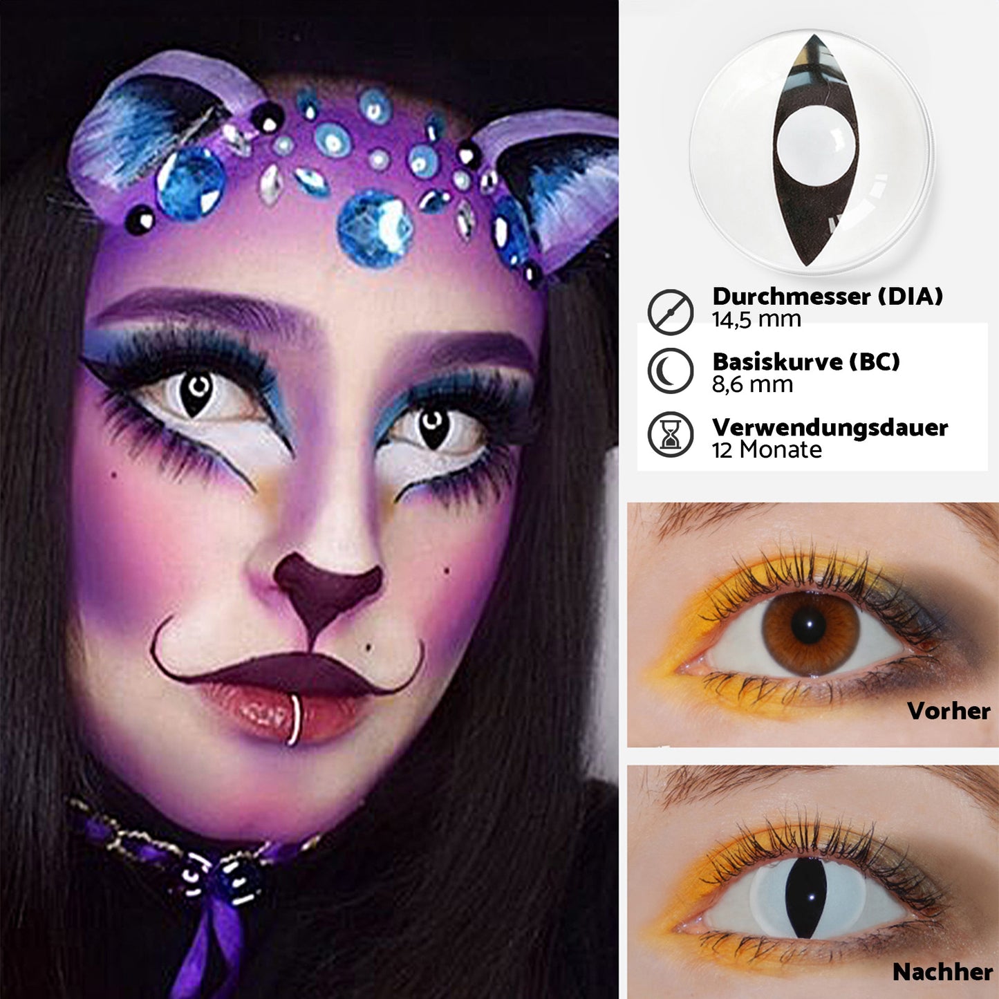 Fantasy Kontaktlinsen – White Cat Eye – Jahreslinsen – DIA 14.5 mm | Freshlens