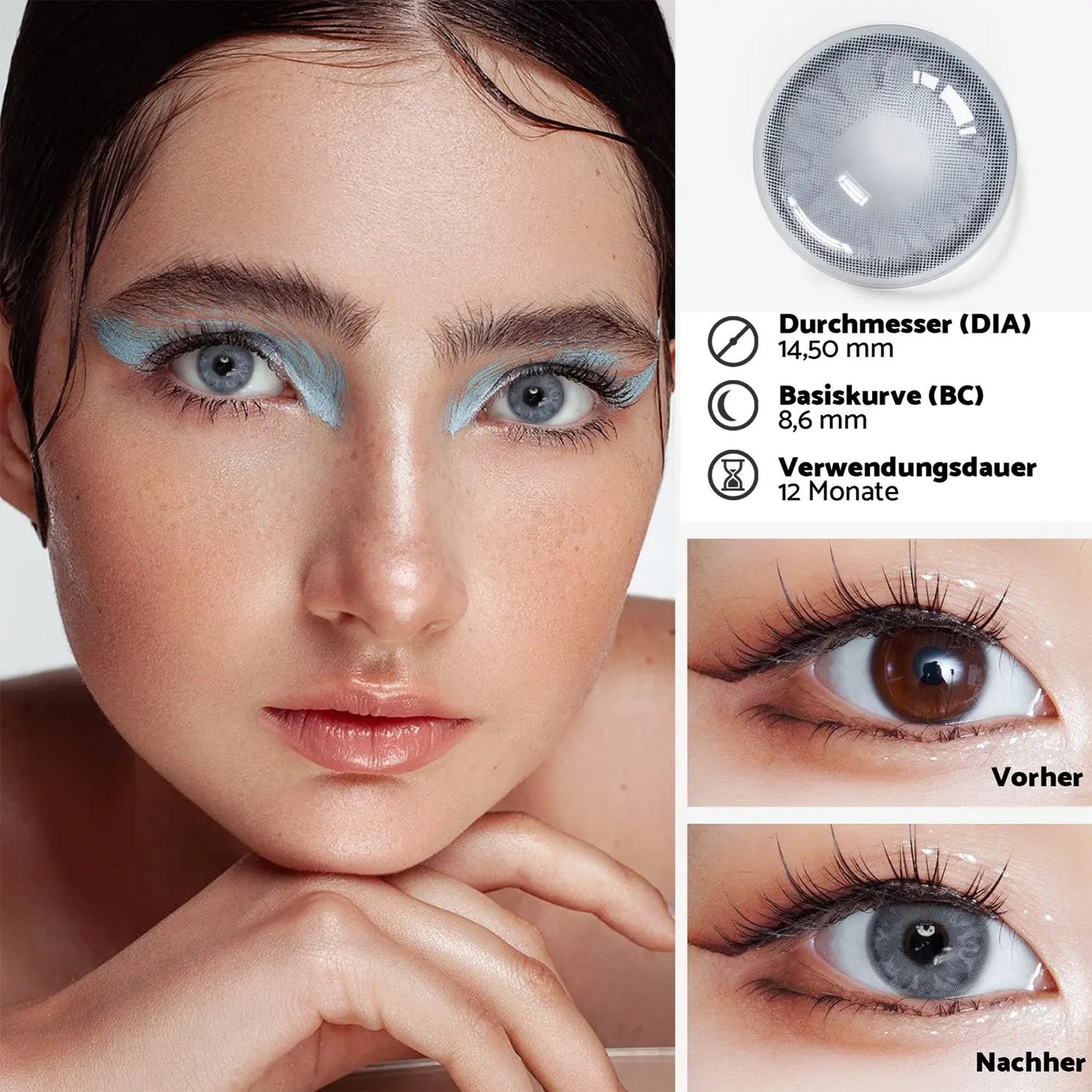 Blau-graue Kontaktlinsen ohne Sehstärke – Gemstone Blue – natürliche Jahreslinsen | Freshlens