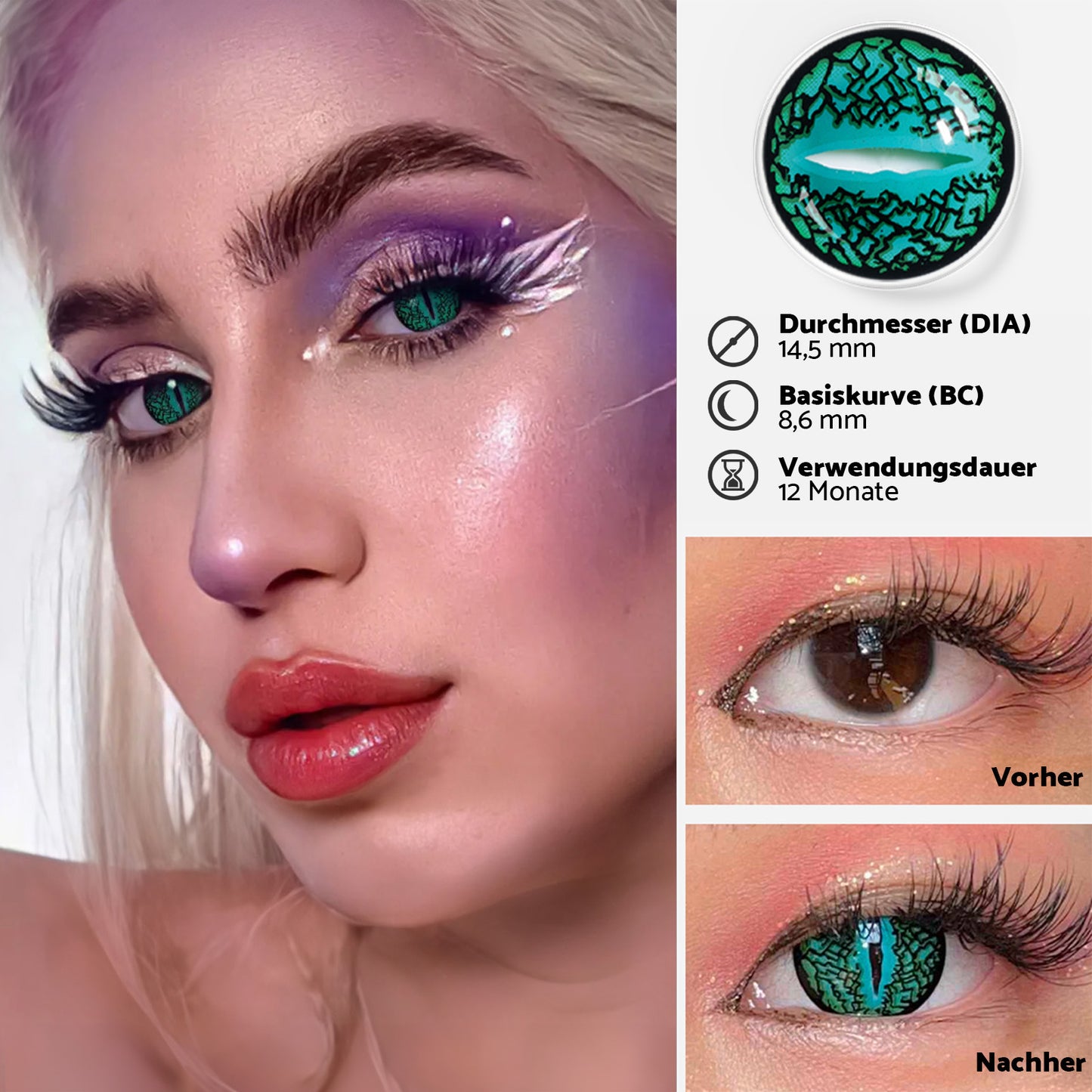 Fantasy Kontaktlinsen – Lizard Eye Green – Jahreslinsen – DIA 14.5 mm | Freshlens