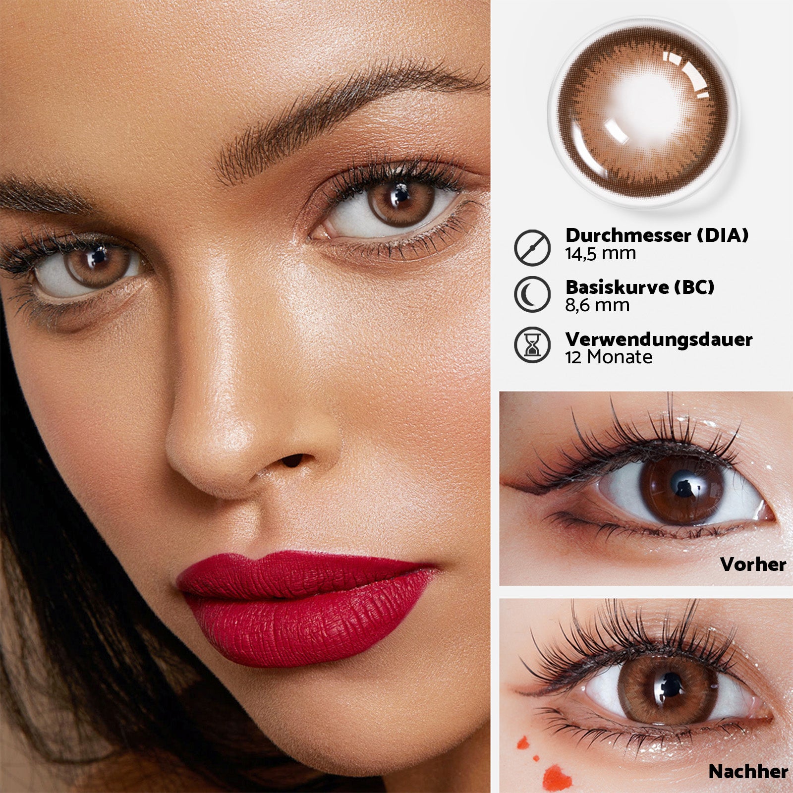 Jahreslinsen chocolate brown voher/nachher Effekt