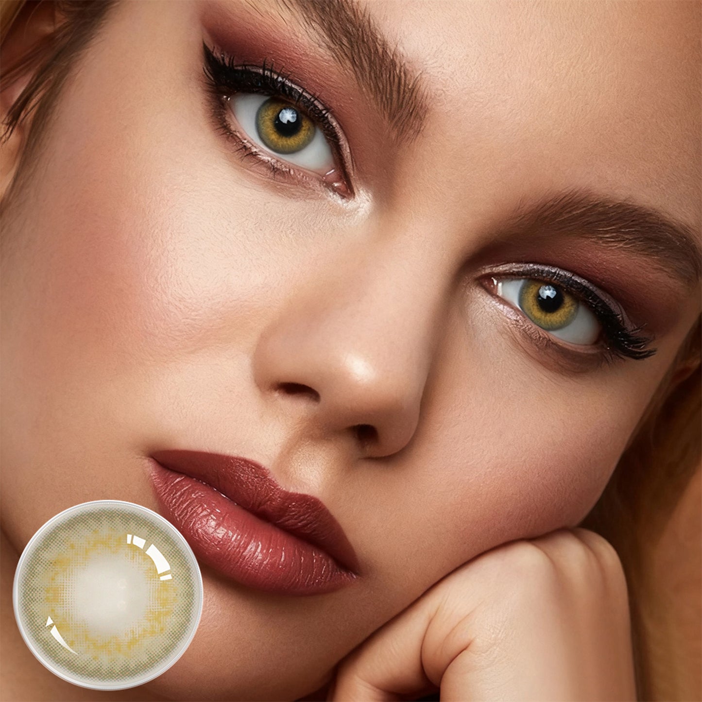 Jahreslinsen Hasselnuss Brau Model Tragebild