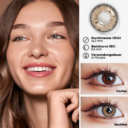 Jahreslinsen halia Brown vorher/nachher Effekt